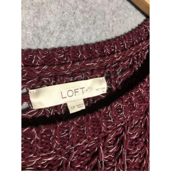 Womens Loft Sweater Red White Knit Petite Transitional Maroon - Picture 4 of 5